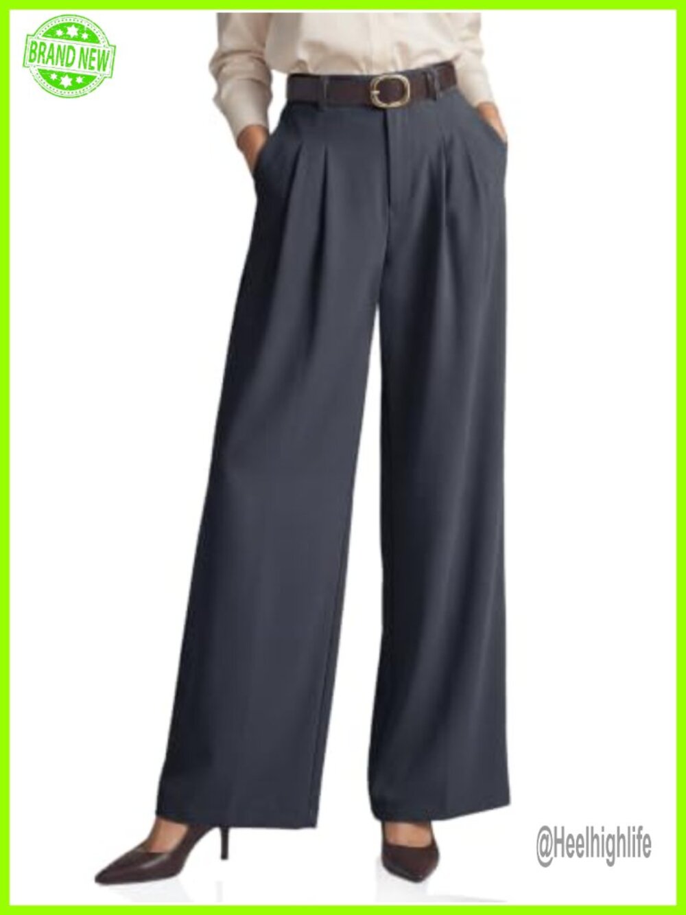 Wide Leg High Waisted Pleated Dress Pants Business Casual Trousers